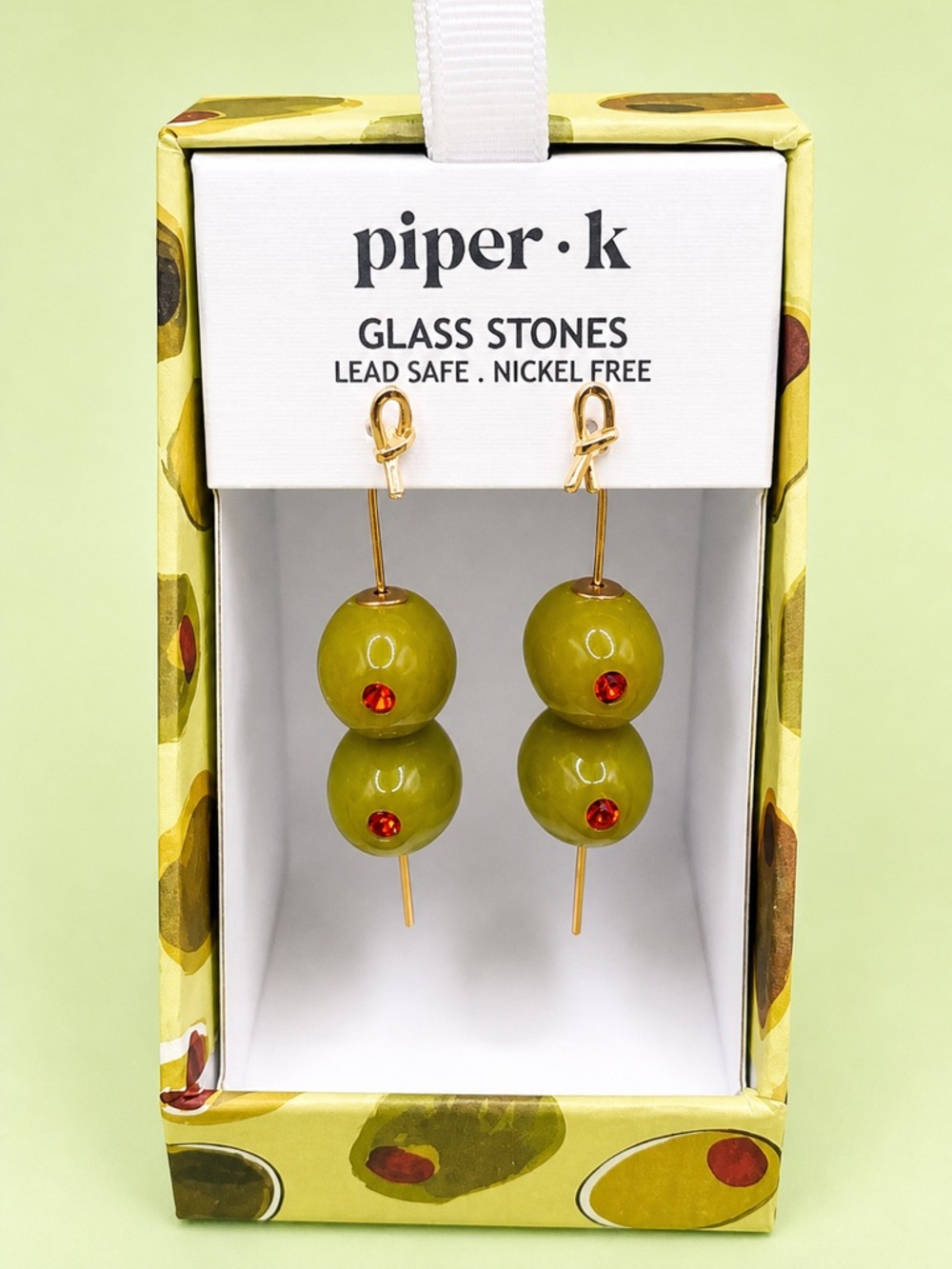 ✨Piper K Martini 🍸 Olive 🫒Earrings | Glass Stones | Nickel Free | New in Box